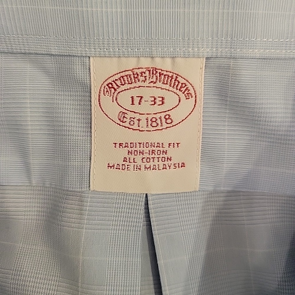 Brooks Brothers Dress Shirt Men's 17 33 Blue Glen Check Non Iron Button Up - Picture 3 of 9